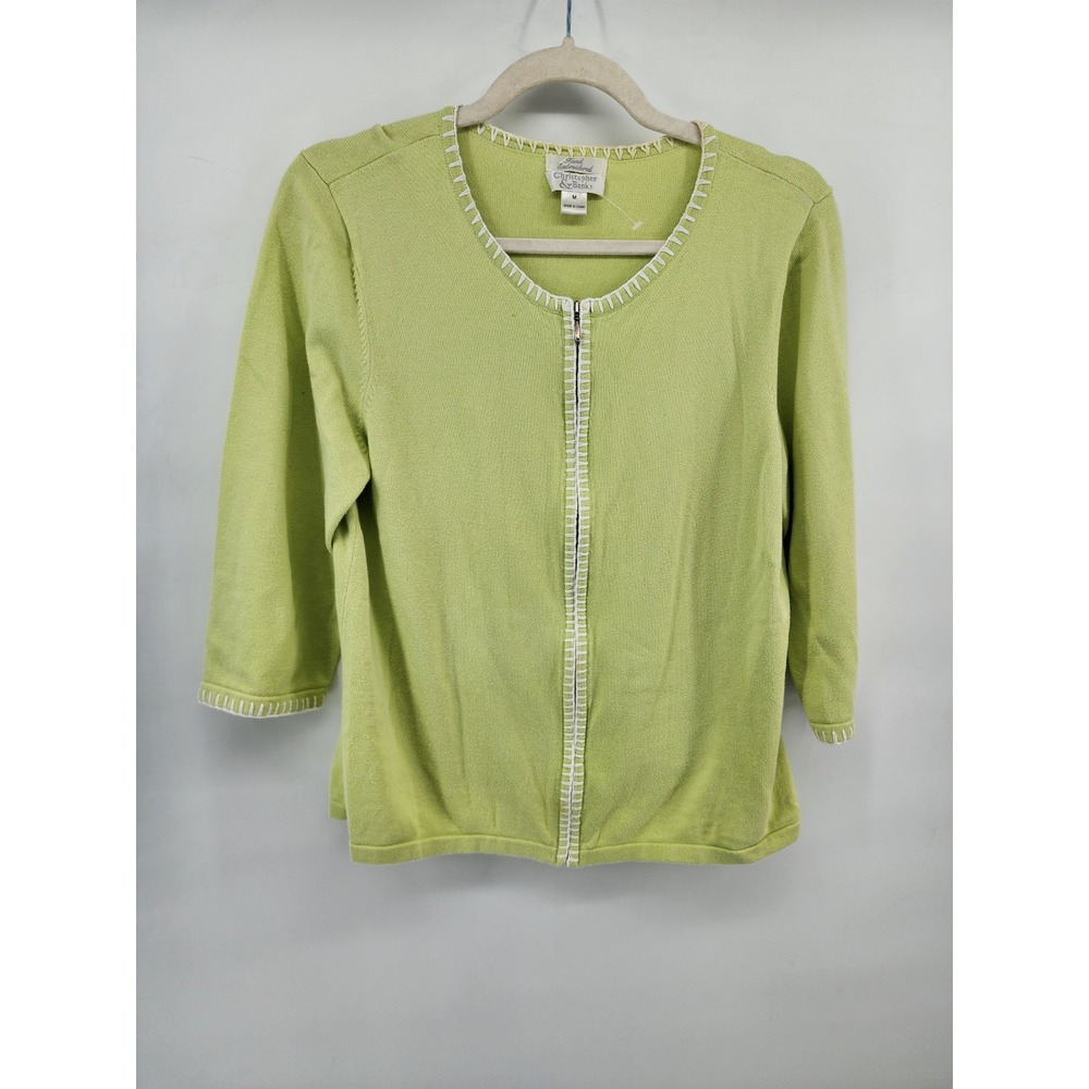 Christopher & Banks Womens Green‎ Cotton Zip Front Cardigan Sweater Size M